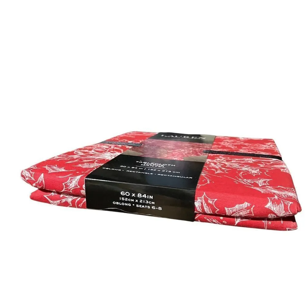 Ralph‎ Lauren Tablecloth 60x84 Red Christmas Festive Rectangle Poinsettia Cotton